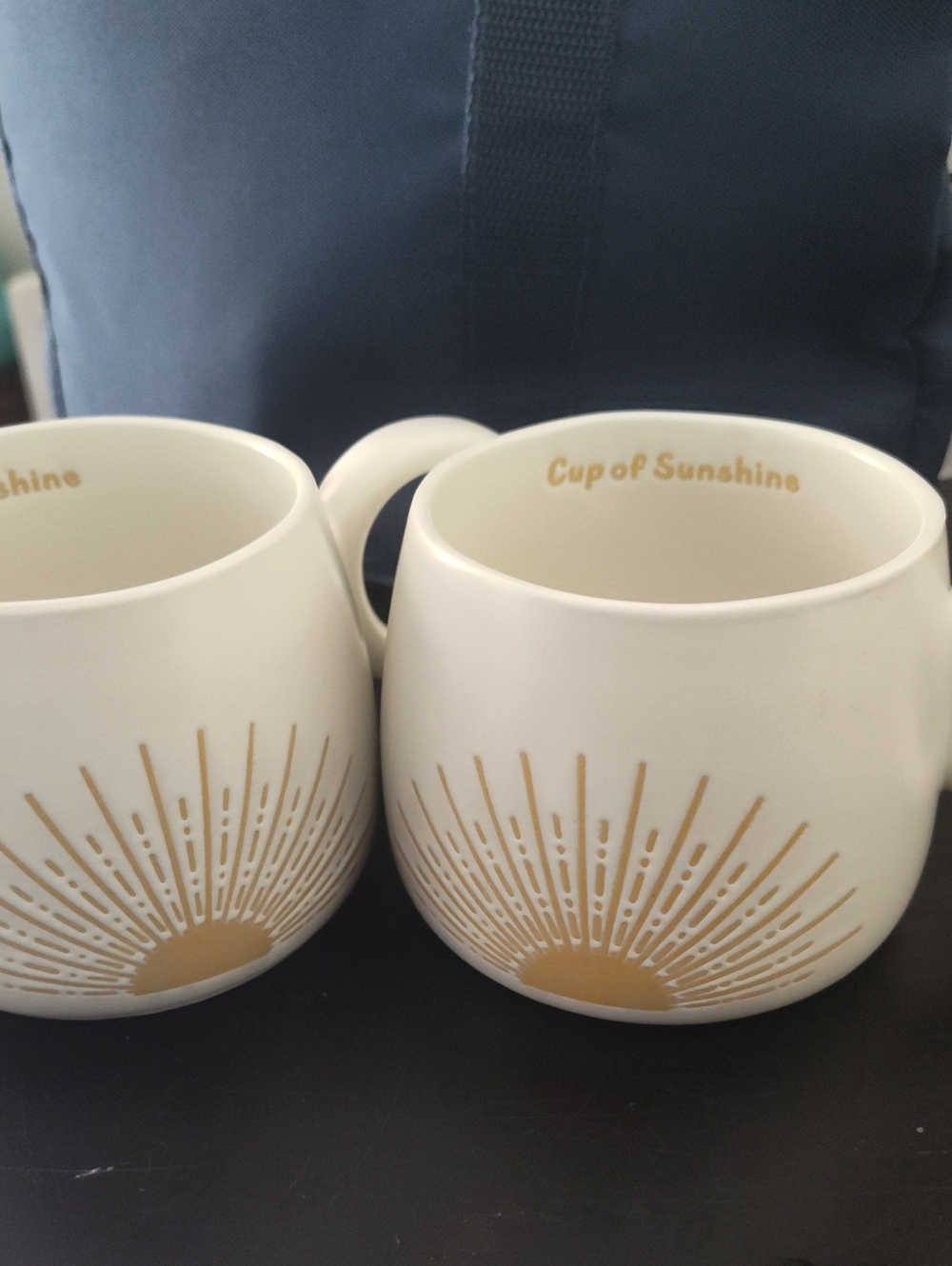 Mainstays White Ceramic Mugs with Gold Sunburst Design - Set of 2